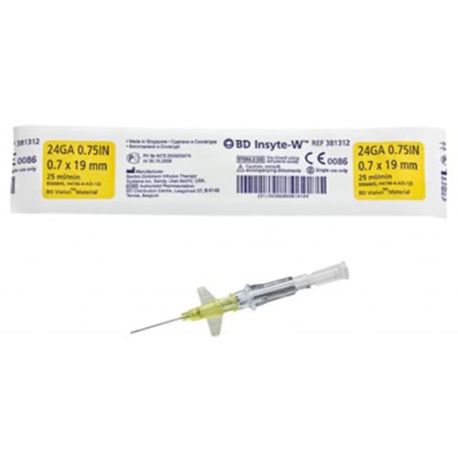 CATHETER COURT BD INSYTEW 24G 19 mm en vialon radio-opaque avec ailettes